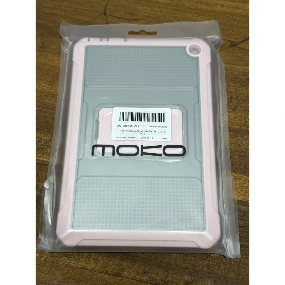 MoKo Case for Amazon Fire 7 2022 Rugged Gray Pink Tablet Cover New Kickstand